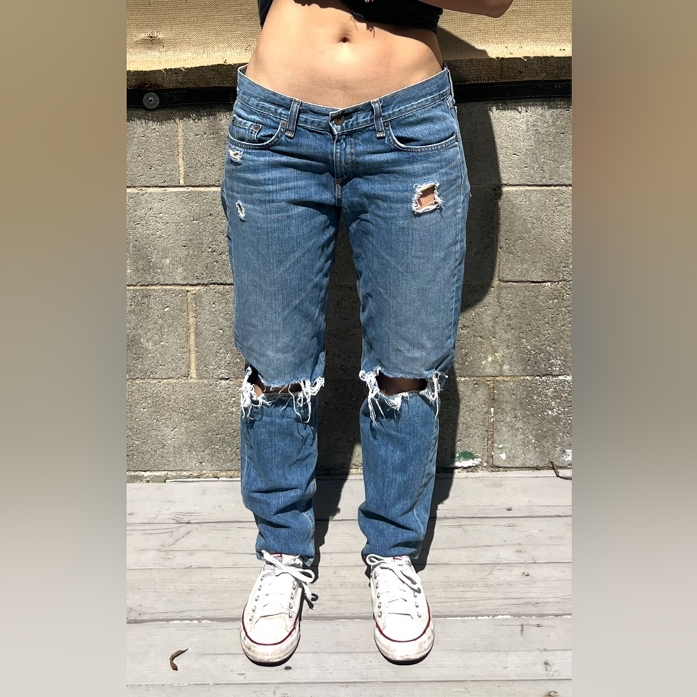 Women's Distressed Blue Jeans